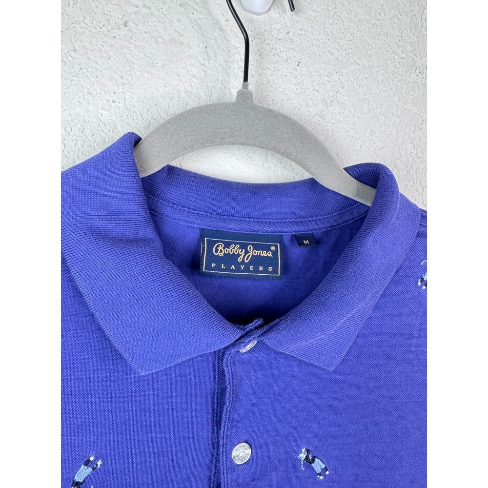 Bobby Jones Players‎ Golf Polo Shirt Men's M Blue Embroidered Golfer Pattern Vtg - Picture 3 of 5